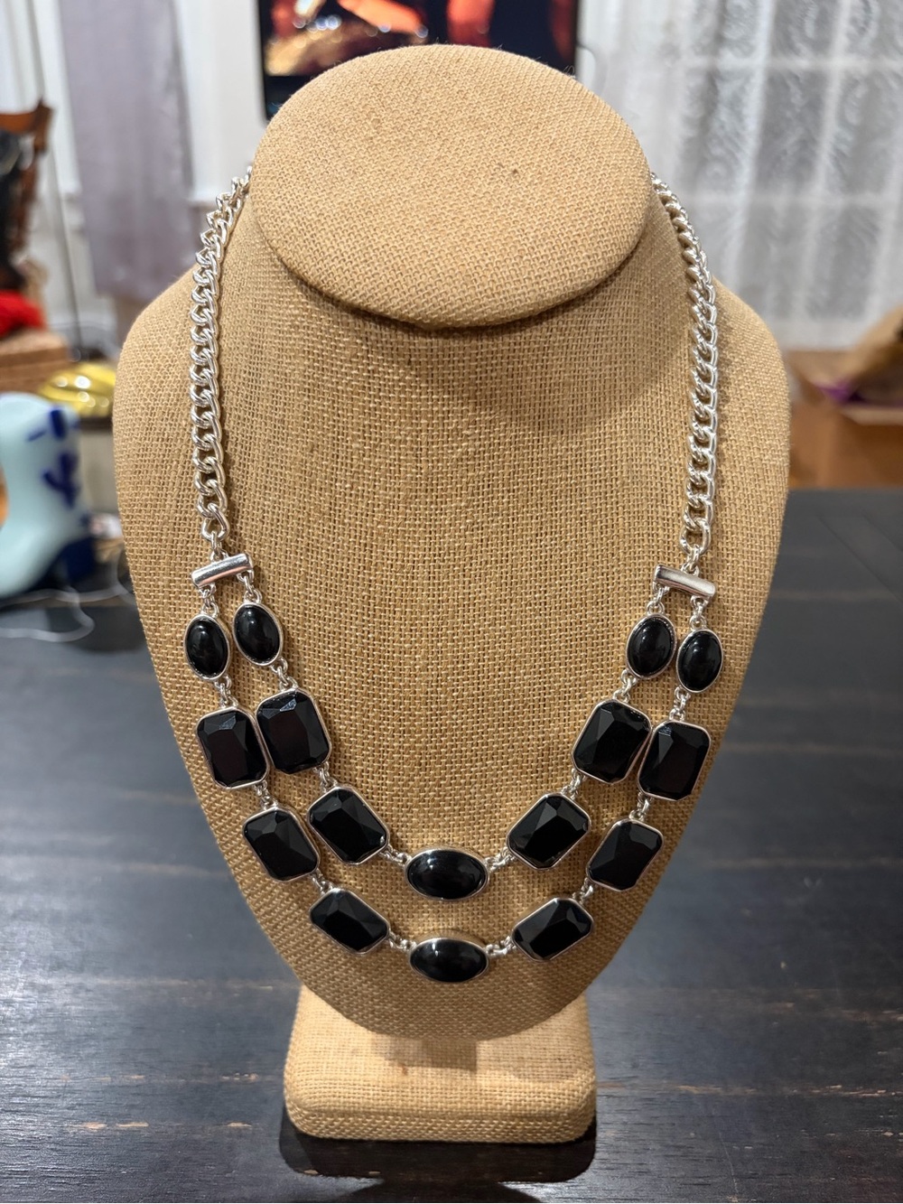 Silver and Black Necklace
